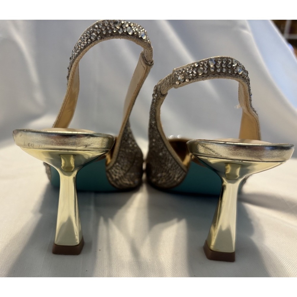 Betsey Johnson Gold Rhinestone Sparkly Clark Slingback Block Heels Pointed Toe 6 - Picture 6 of 9